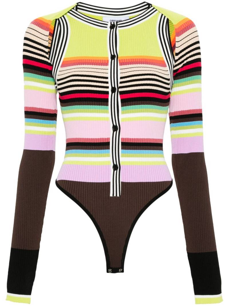 Christopher John Rogers striped knitted bodysuit and bolero - Green von Christopher John Rogers