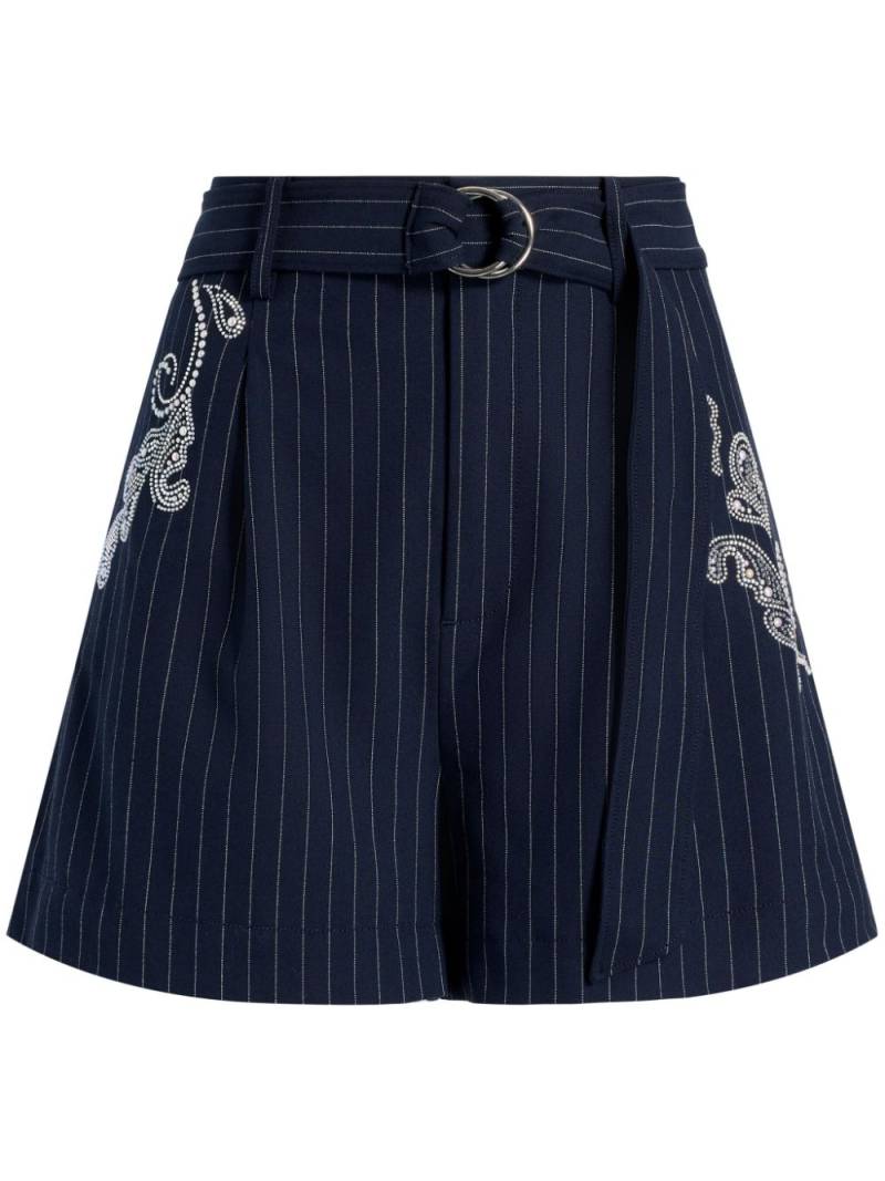 Cinq A Sept Rebecca paisley-embroidered pinstripe shorts - Blue von Cinq A Sept