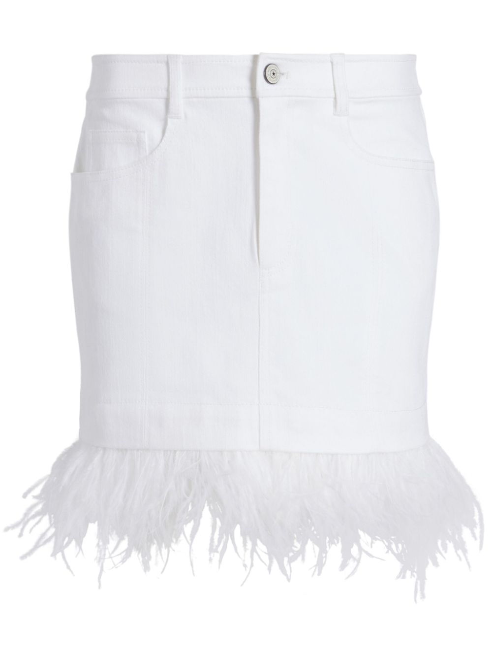 Cinq A Sept feather-trim denim mini skirt - White von Cinq A Sept