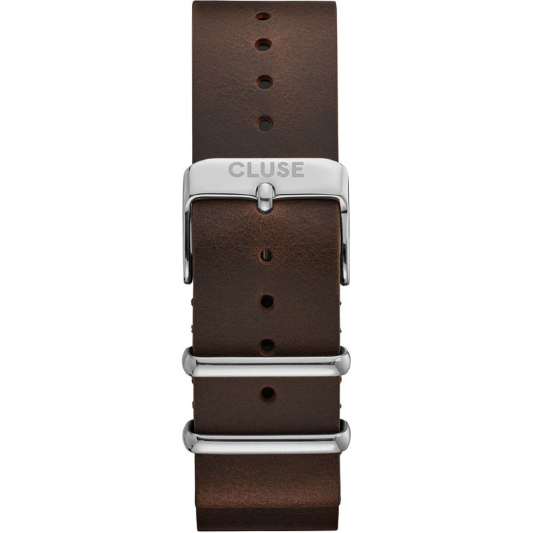 Cluse CS1408101069 Strap 20 mm Nato Leather, Dark Brown/ Silver von Cluse