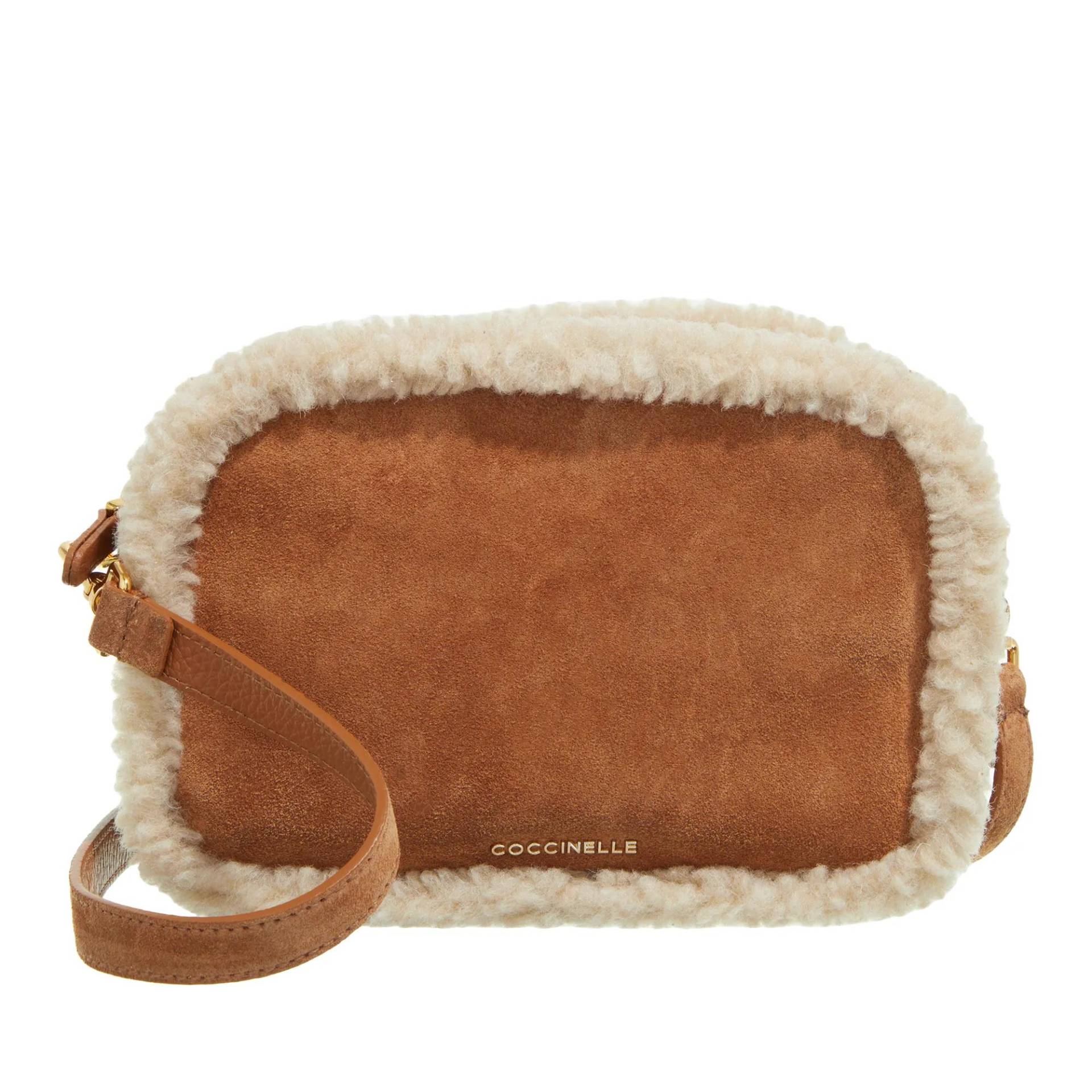 Coccinelle Schultertasche - Tebe Eco Shearling - Gr. unisize - in Cognacbraun - für Damen von Coccinelle