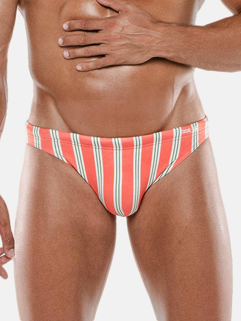 Badeslip Retro Stripe Herren Korall L von Code22