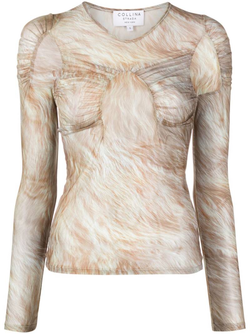 Collina Strada Arc blonde fur-print mesh top - Neutrals von Collina Strada