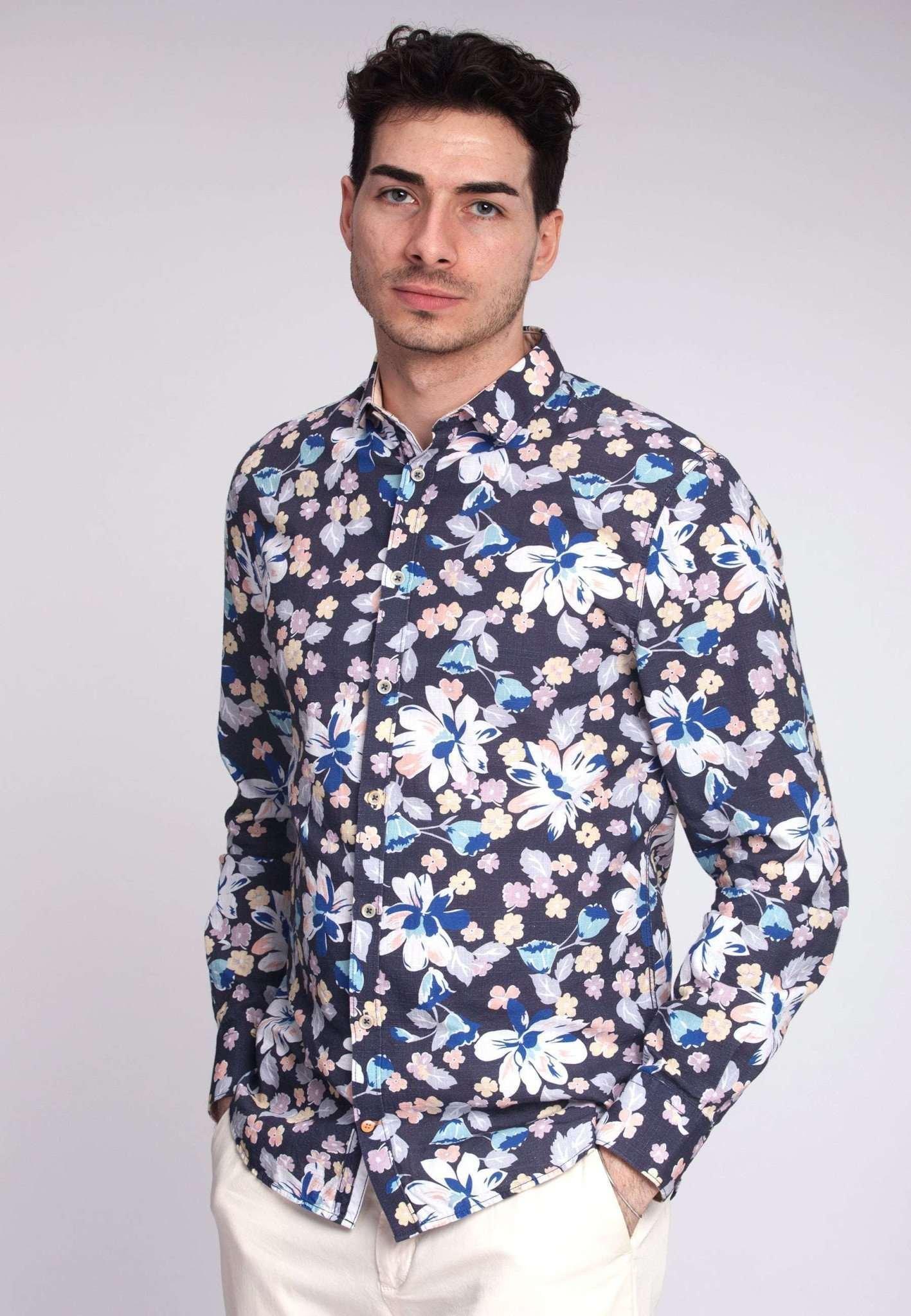 Hemden Shirt Flower Print Herren Blau XXL von Colours & Sons