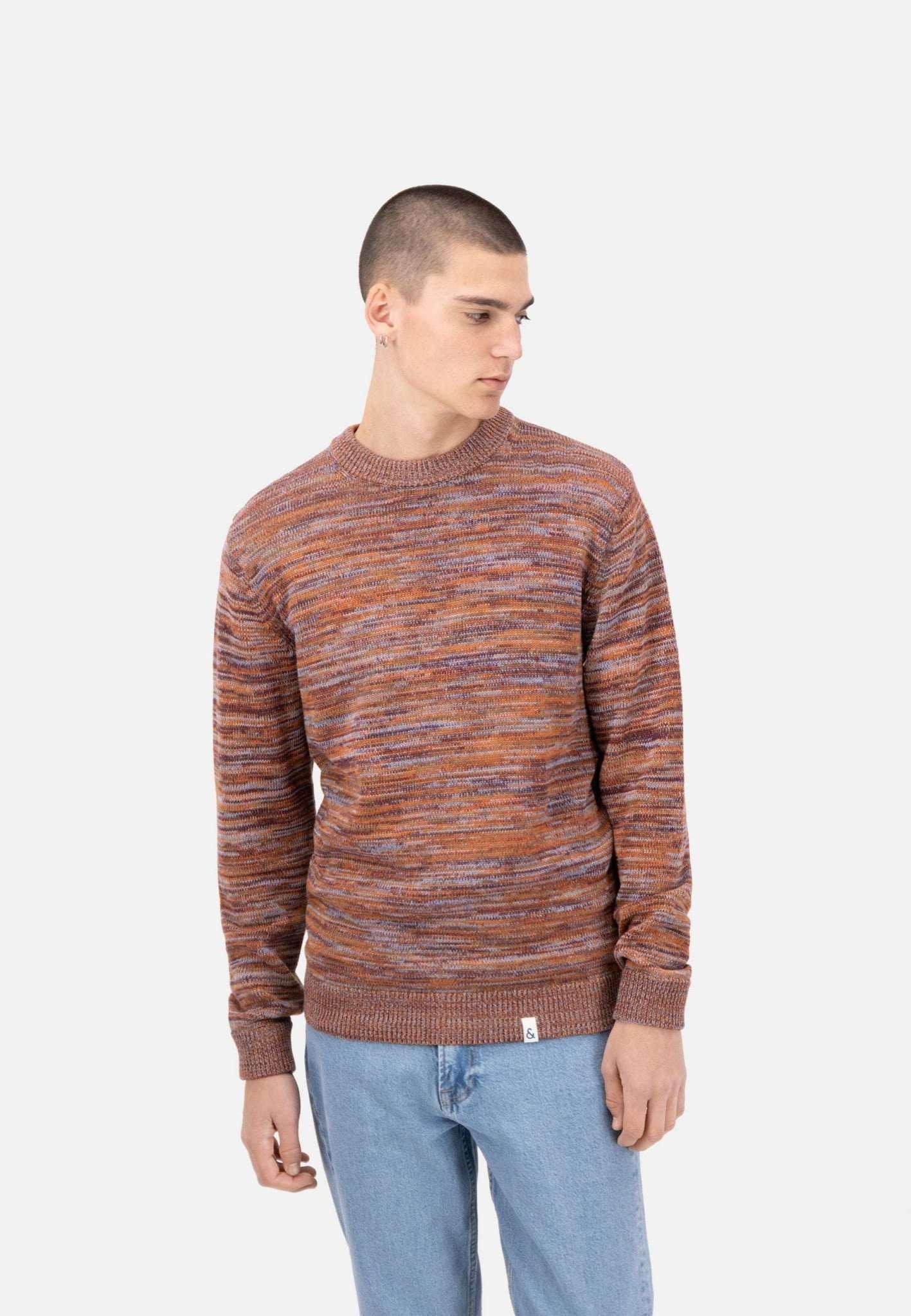 Pullover Roundneck-mouliné Herren Rot Bunt XL von Colours & Sons