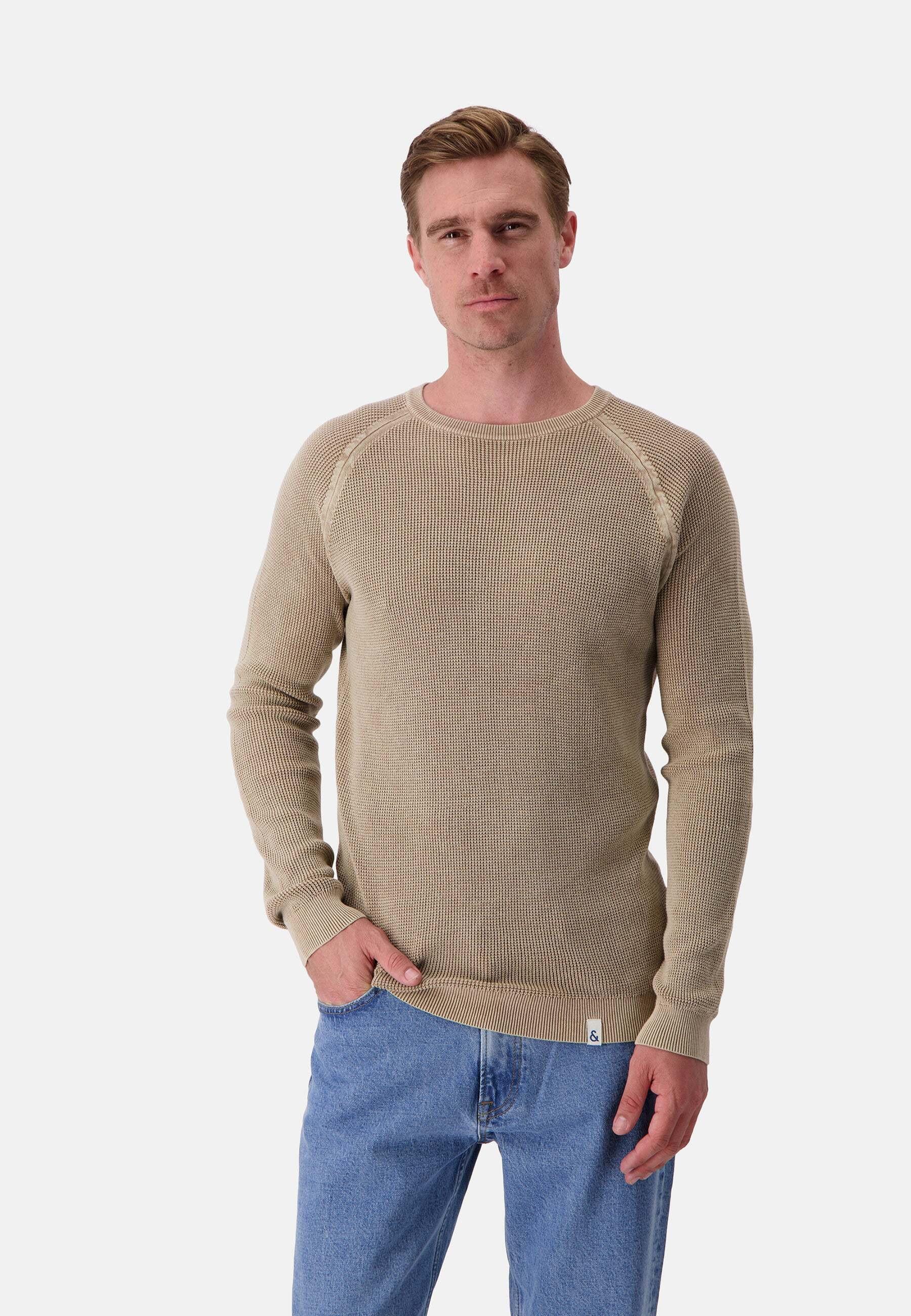 Colours & Sons - Pullover Roundneck-Washed, für Herren, Beige, Größe L von Colours & Sons