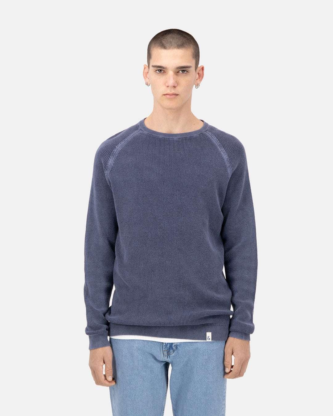 Pullover Roundneck-washed Herren Marine XL von Colours & Sons