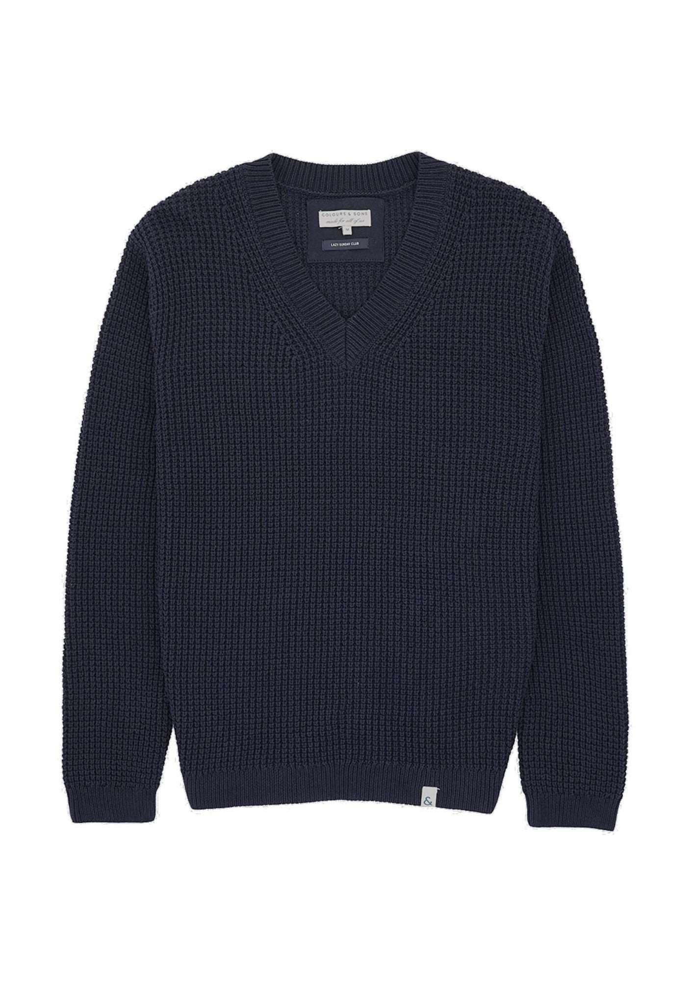 Pullover V-neck-tuck Stitch Herren Marine S von Colours & Sons