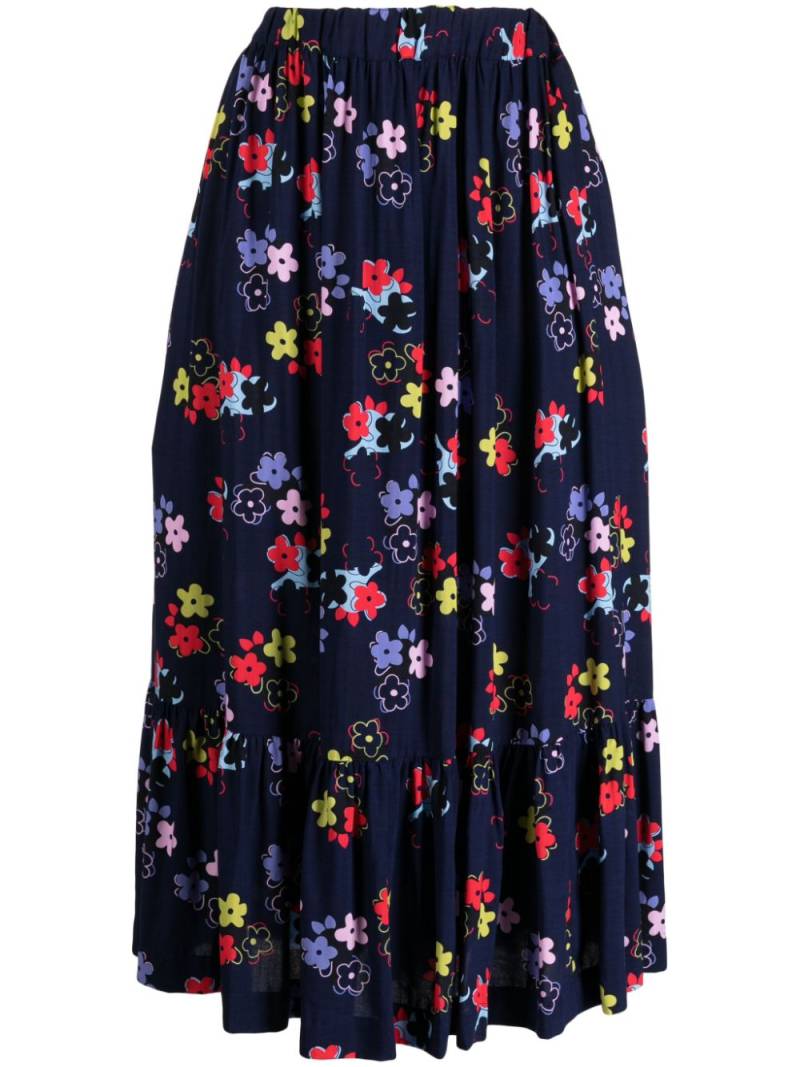 Comme Des Garçons Girl ruffled floral-print midi skirt - Blue von Comme Des Garçons Girl