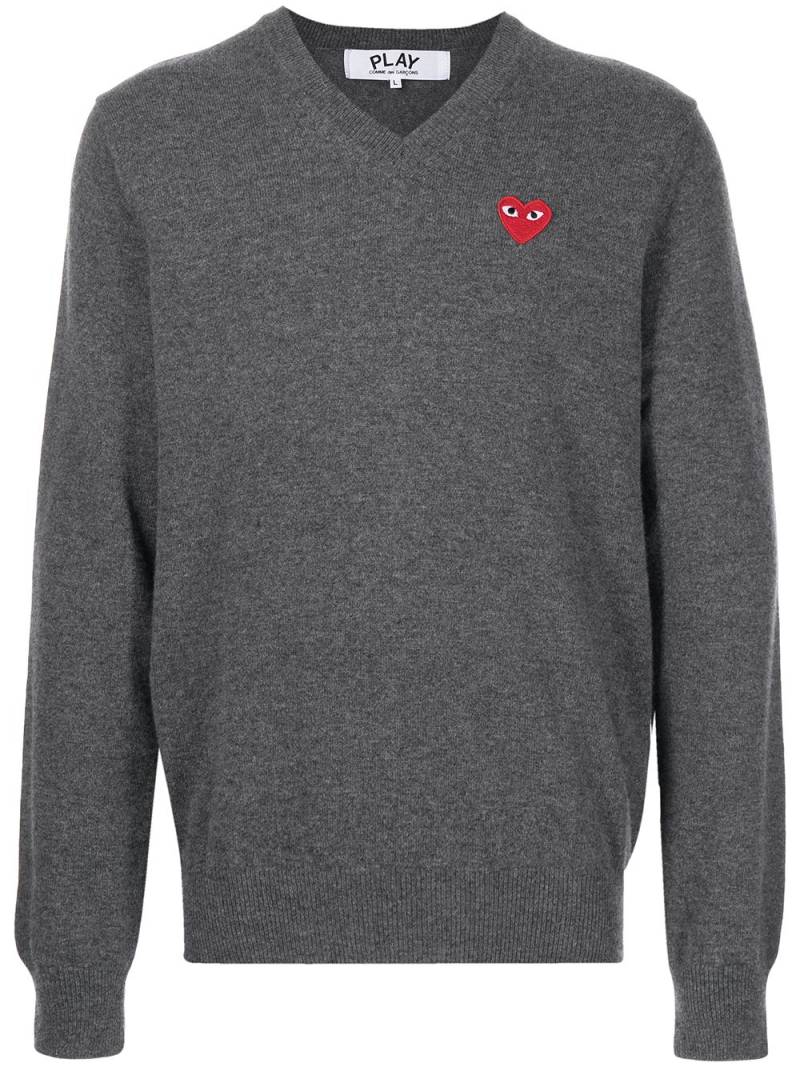 Comme Des Garçons Play V-neck knitted heart jumper - Grey von Comme Des Garçons Play