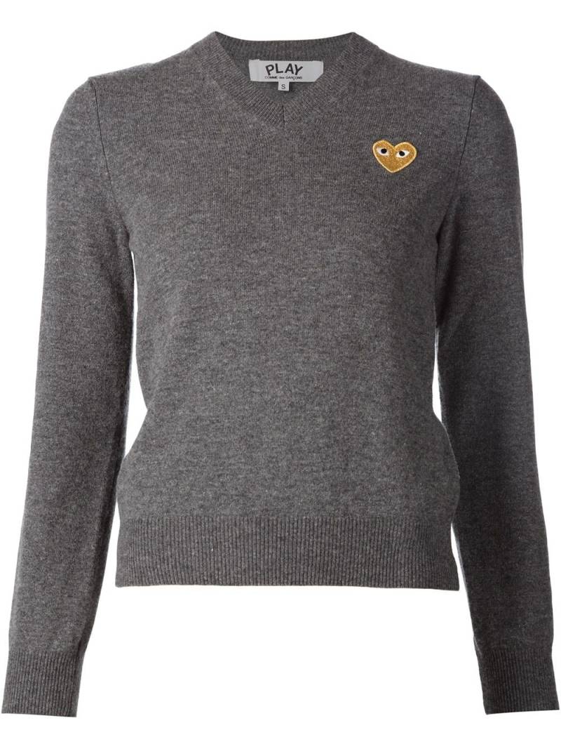 Comme Des Garçons Play embroidered heart v-neck jumper - Grey von Comme Des Garçons Play