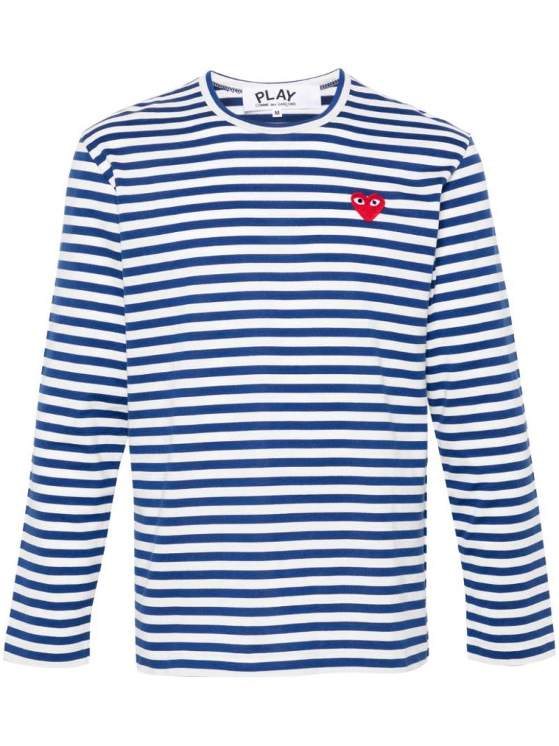 Comme Des Garçons Play heart-patch striped cotton T-shirt - Blue von Comme Des Garçons Play