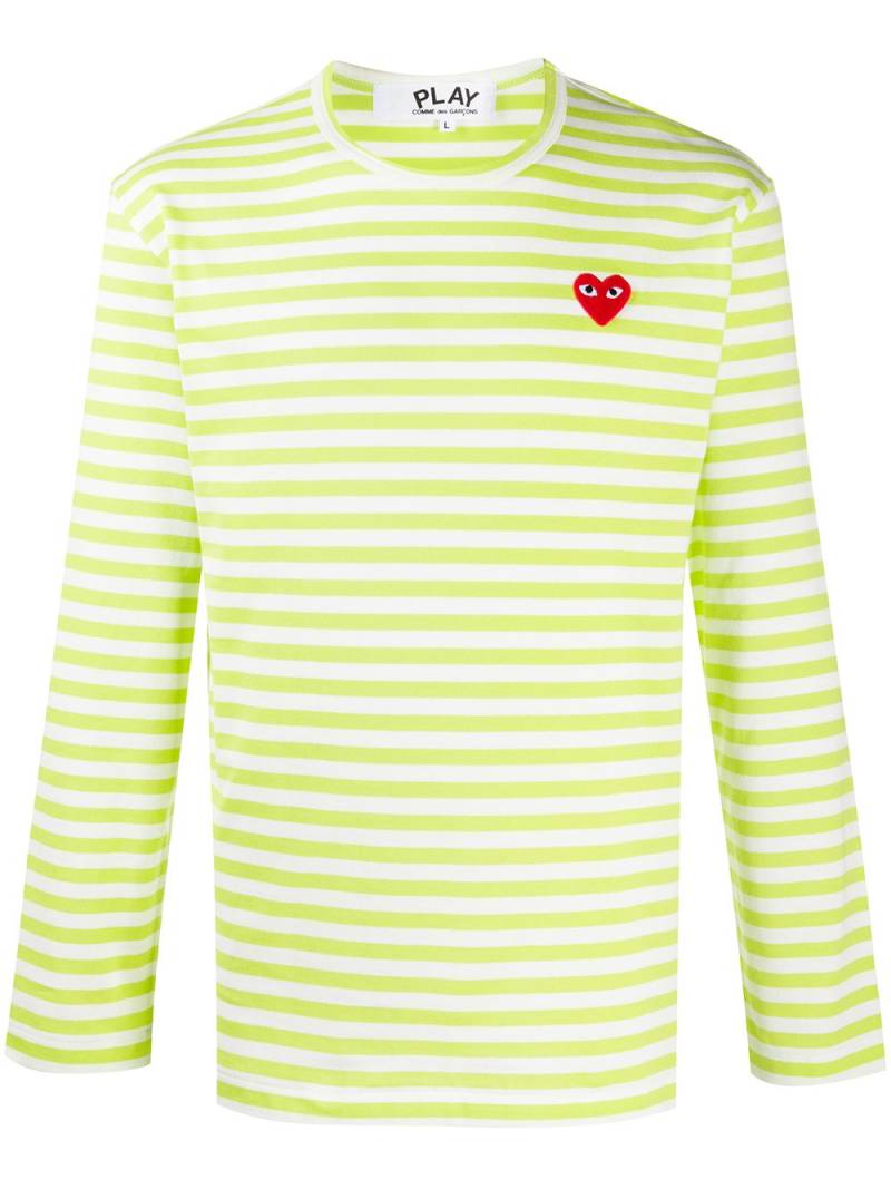 Comme Des Garçons Play striped heart-logo T-shirt - Green von Comme Des Garçons Play