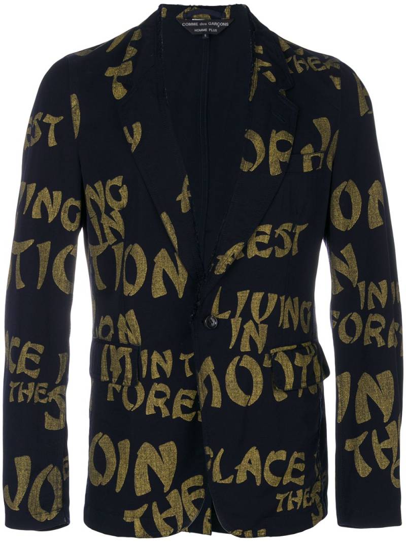 Comme Des Garçons Pre-Owned typographic-print blazer - Blue von Comme Des Garçons Pre-Owned