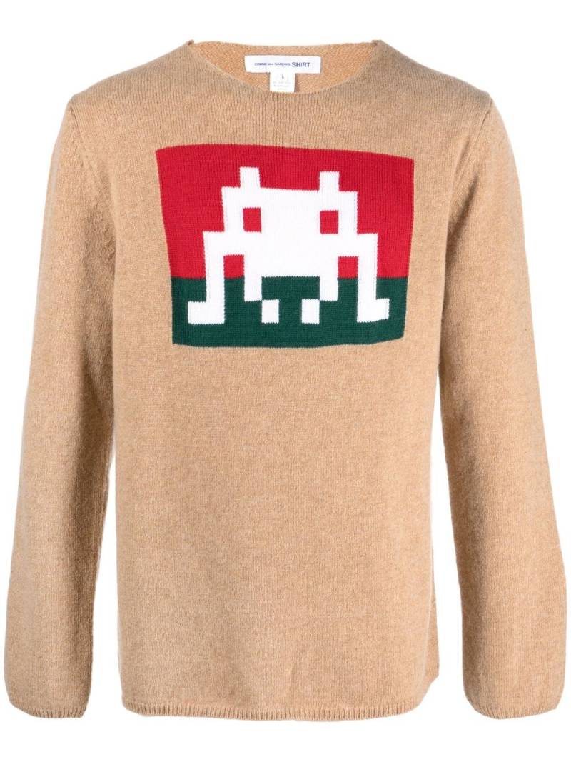 Comme Des Garçons Shirt Space Invaders graphic-knit jumper - Neutrals von Comme Des Garçons Shirt