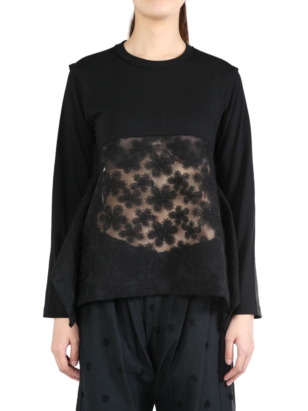 Comme des Garçons TAO sheer lace-panelled t-shirt - Black von Comme des Garçons TAO