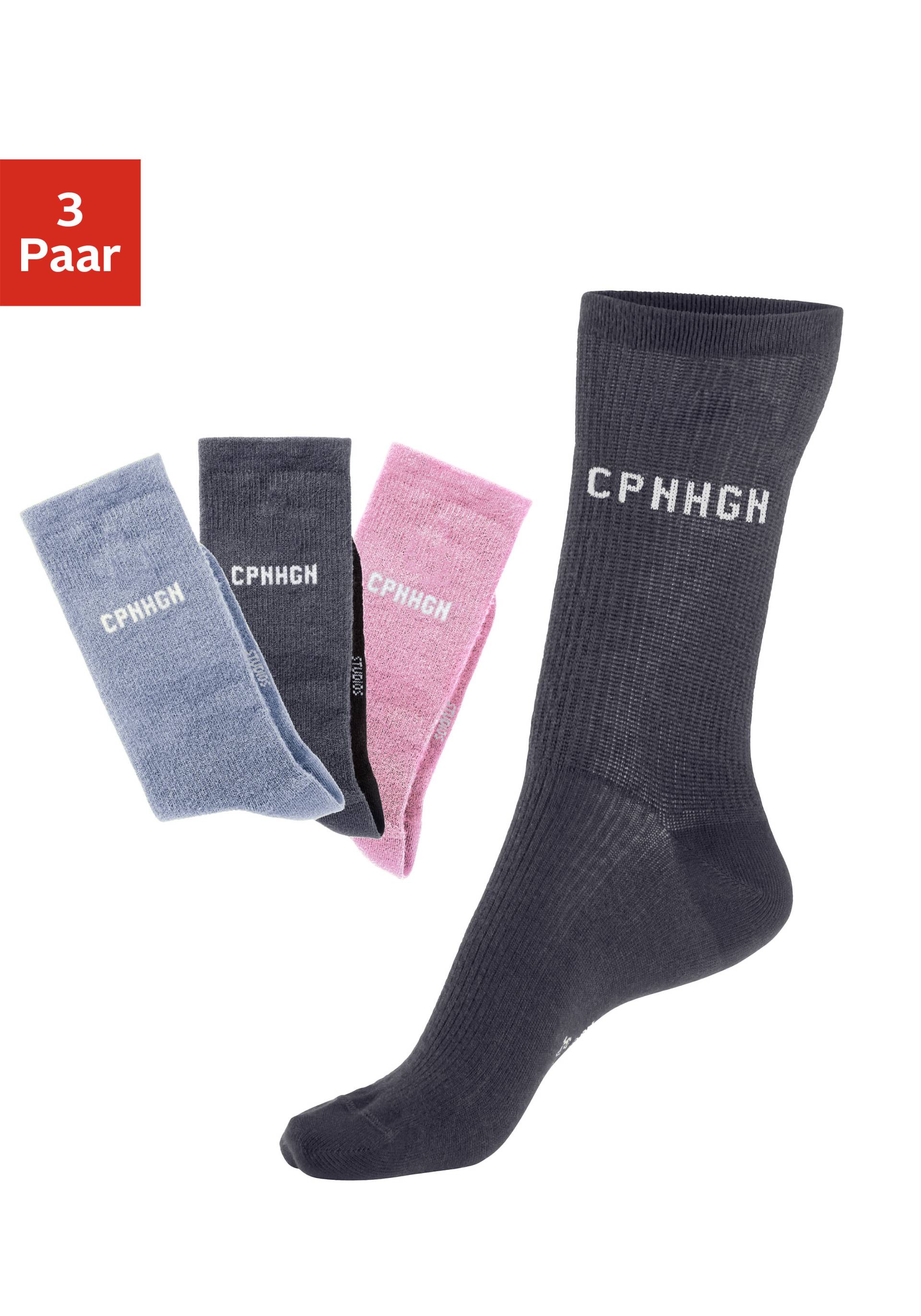 Copenhagen Studios Basicsocken, (3 Paar), mit Rippstruktur und Stickerei von Copenhagen Studios