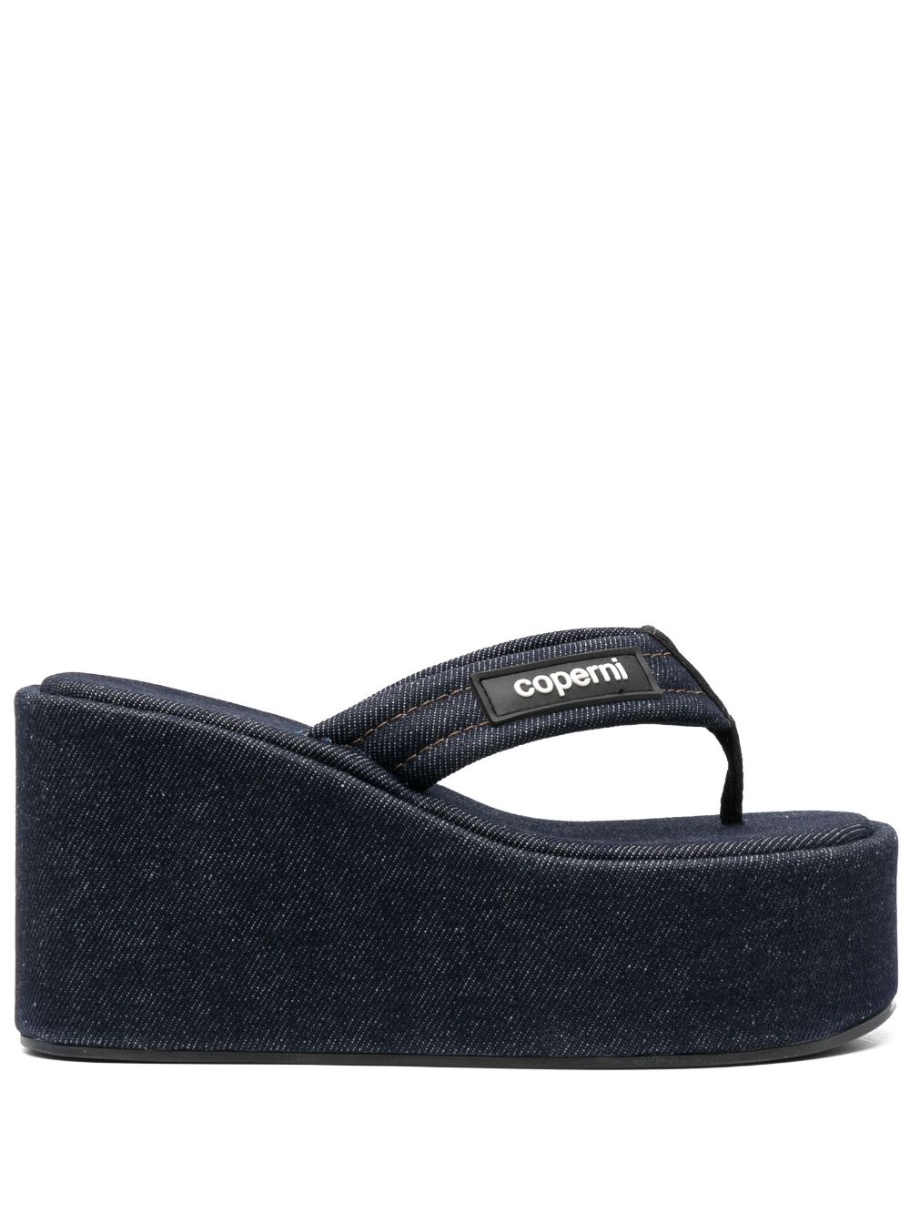 Coperni 100mm logo-patch denim sandals - Blue von Coperni