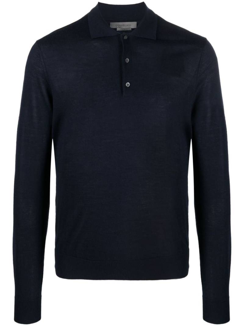 Corneliani fine-knit long-sleeve polo shirt - Blue von Corneliani