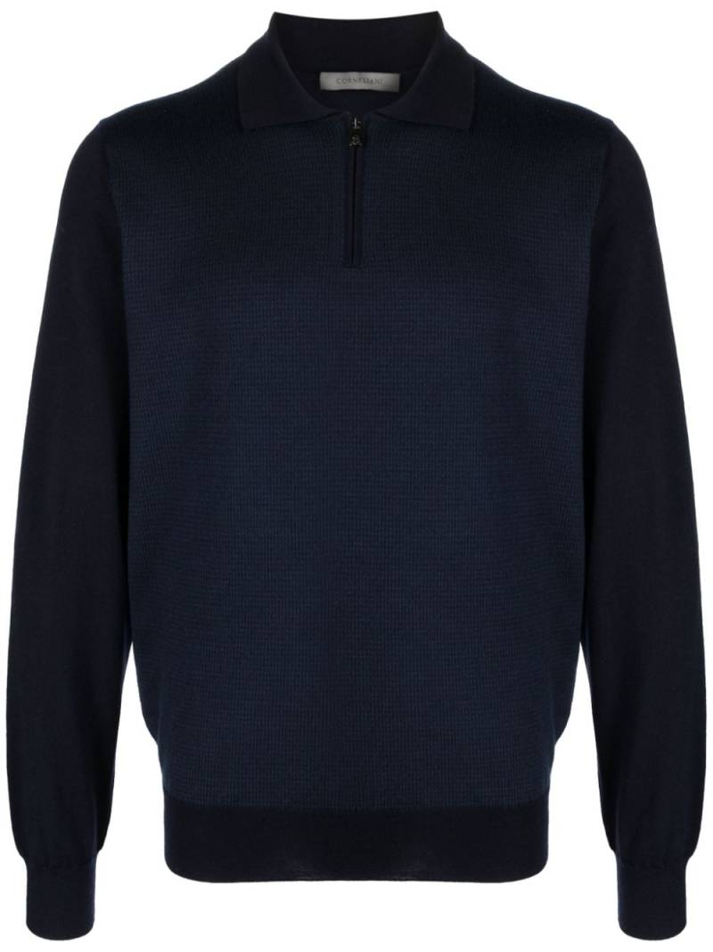 Corneliani half-zip virgin wool polo shirt - Blue von Corneliani