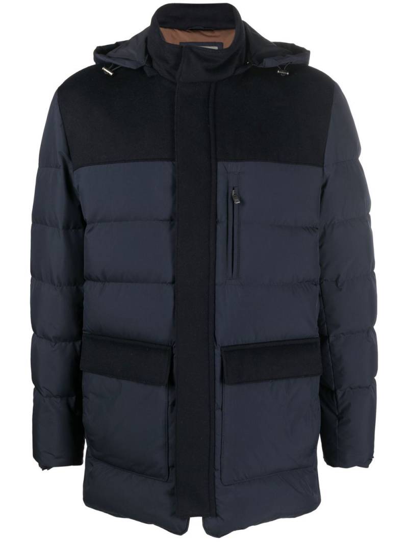 Corneliani hooded panelled padded-design jacket - Blue von Corneliani