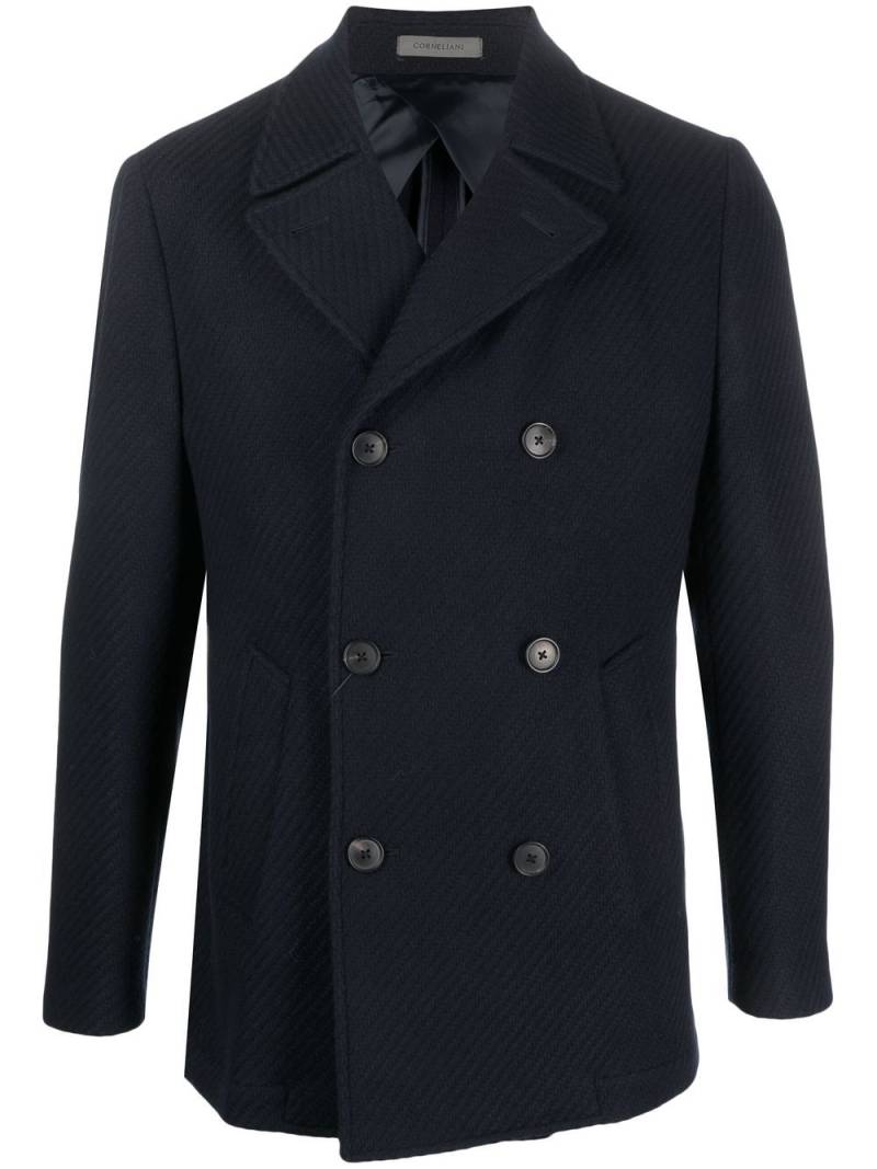 Corneliani ribbed double-breasted coat - Blue von Corneliani