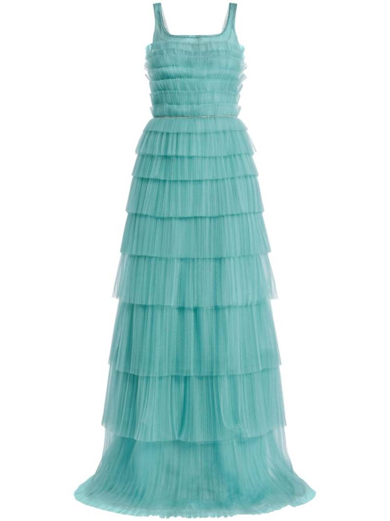 Costarellos Kali plissé-tulle gown - Blue von Costarellos