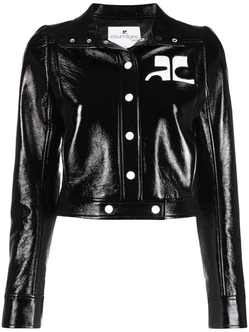 Courrèges appliqué-logo cropped vinyl jacket - Black von Courrèges