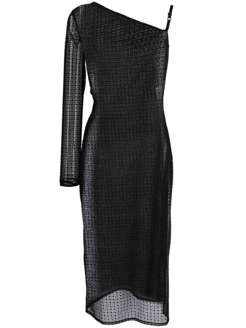 Courrèges asymmetric semi-sheer midi dress - Black von Courrèges