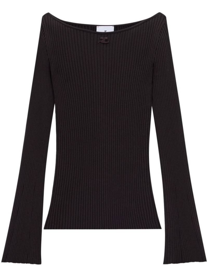 Courrèges boat-neck ribbed jumper - Brown von Courrèges