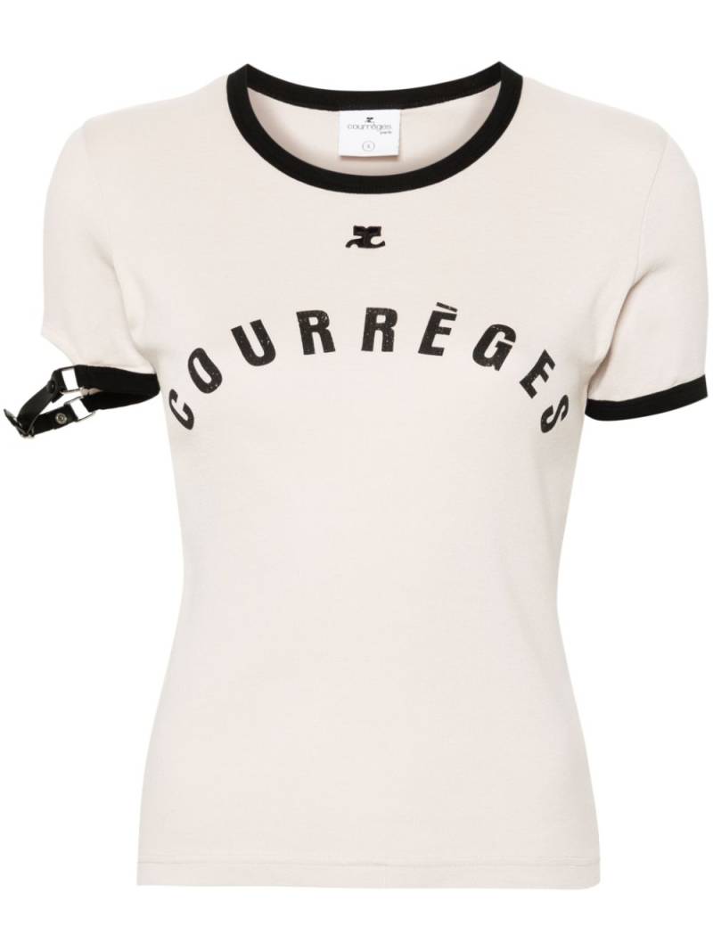 Courrèges buckle-detail cotton T-shirt - Neutrals von Courrèges