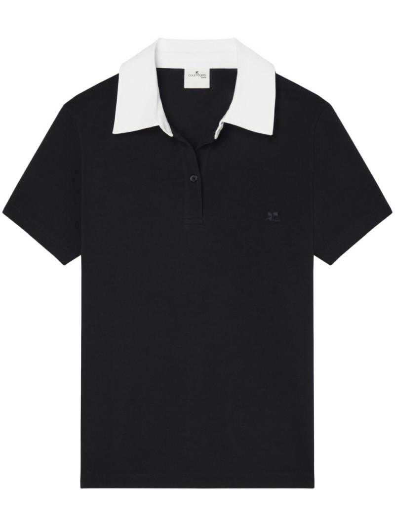 Courrèges contrasting collar cotton blend polo - Black von Courrèges