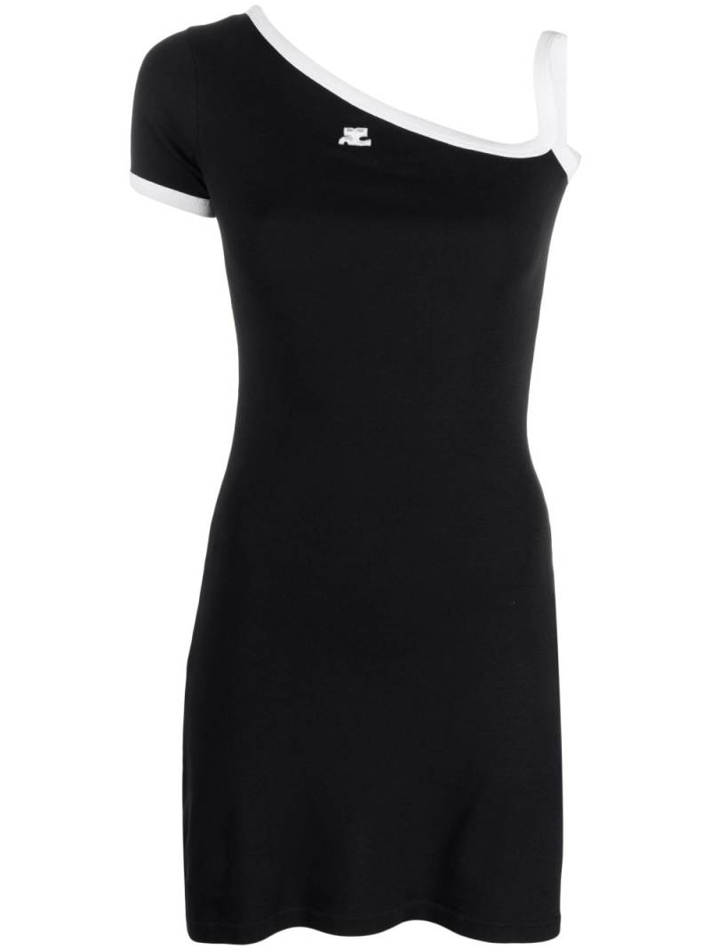 Courrèges embroidered-logo asymmetric short dress - Black von Courrèges