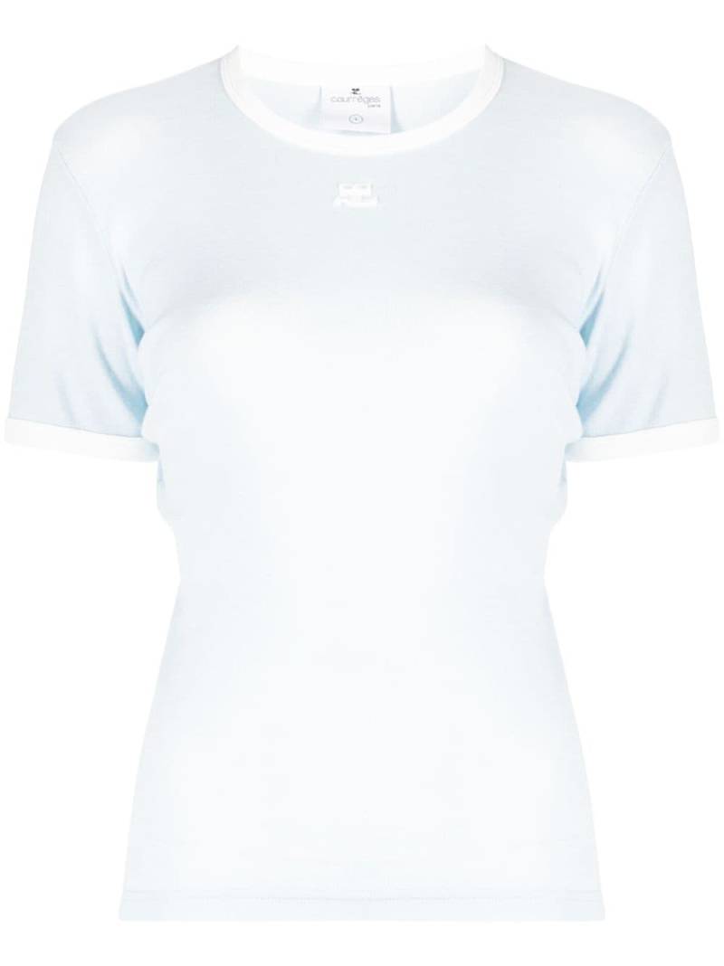 Courrèges embroidered-logo cotton T-Shirt - Blue von Courrèges