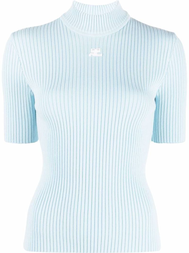 Courrèges embroidered logo ribbed knitted top - Blue von Courrèges