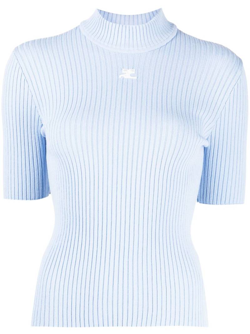 Courrèges logo-debossed ribbed-knit T-shirt - Blue von Courrèges