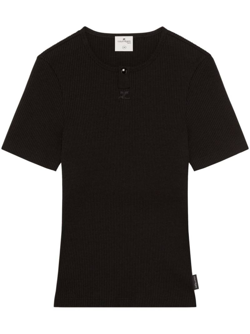 Courrèges logo-embroidered ribbed jersey T-shirt - Black von Courrèges