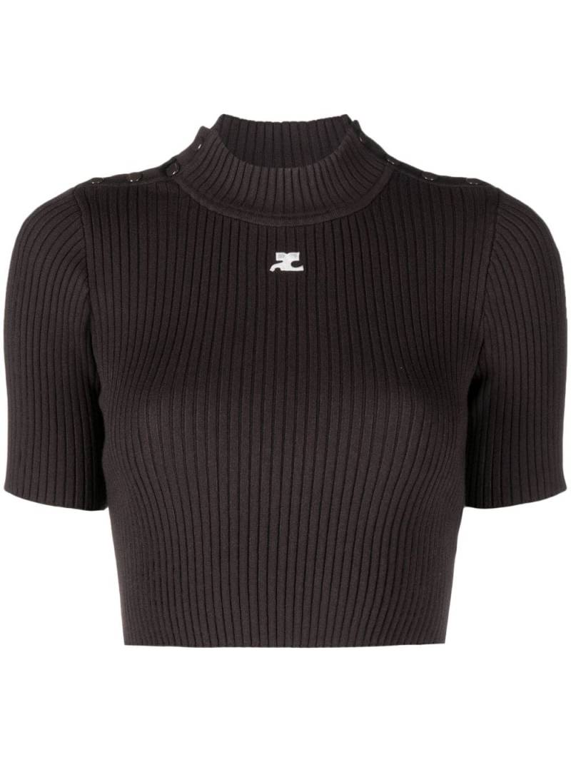 Courrèges logo-embroidered ribbed-knit cropped top - Brown von Courrèges