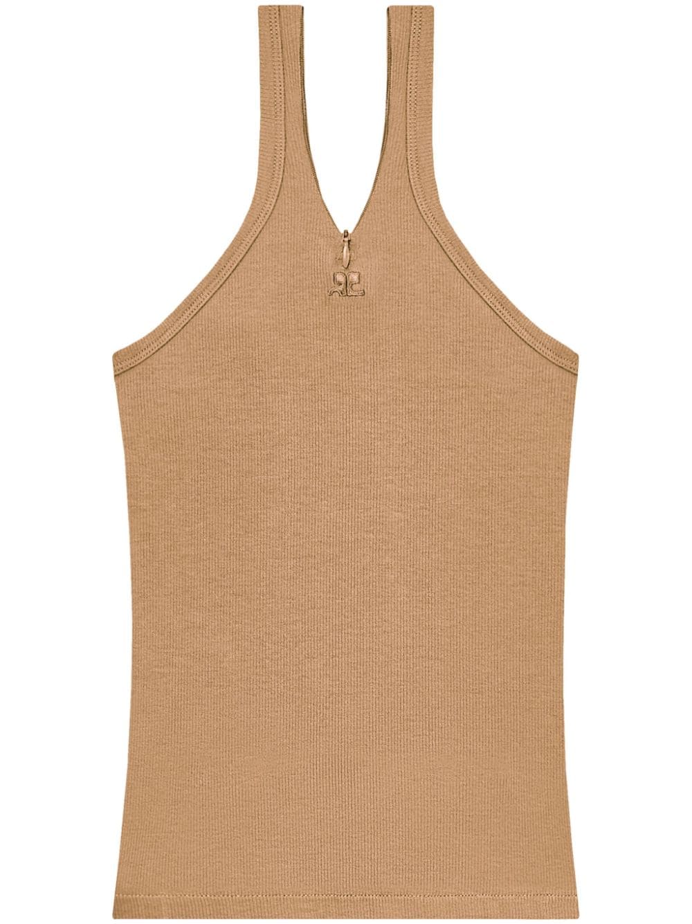 Courrèges logo-embroidered ribbed tank top - Brown von Courrèges