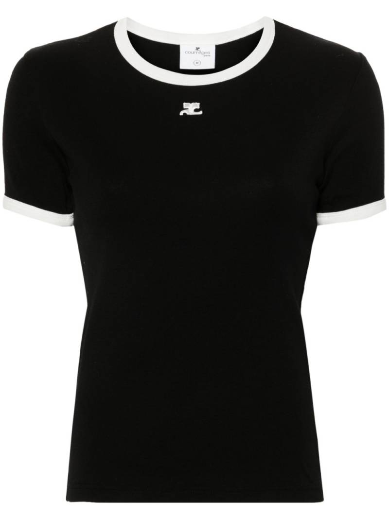 Courrèges logo-patch contrasting-trim T-shirt - Black von Courrèges