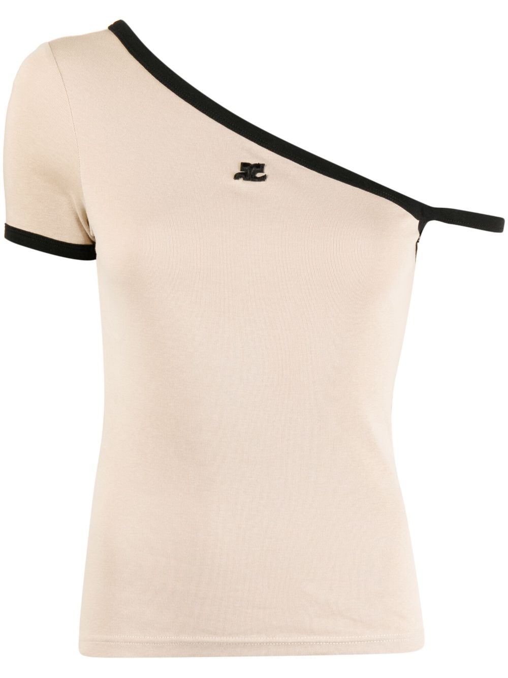 Courrèges logo-patch one-shoulder T-shirt - Brown von Courrèges