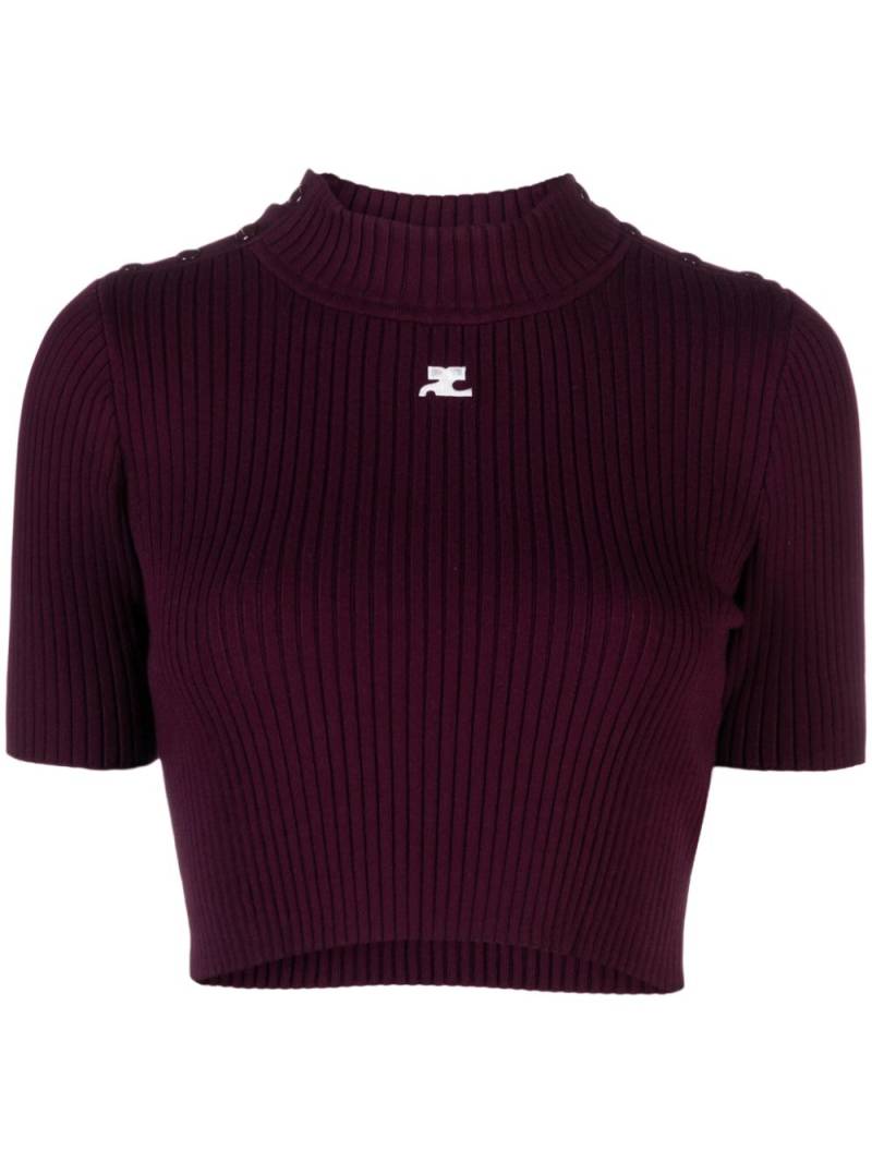 Courrèges logo-patch ribbed blouse - Purple von Courrèges