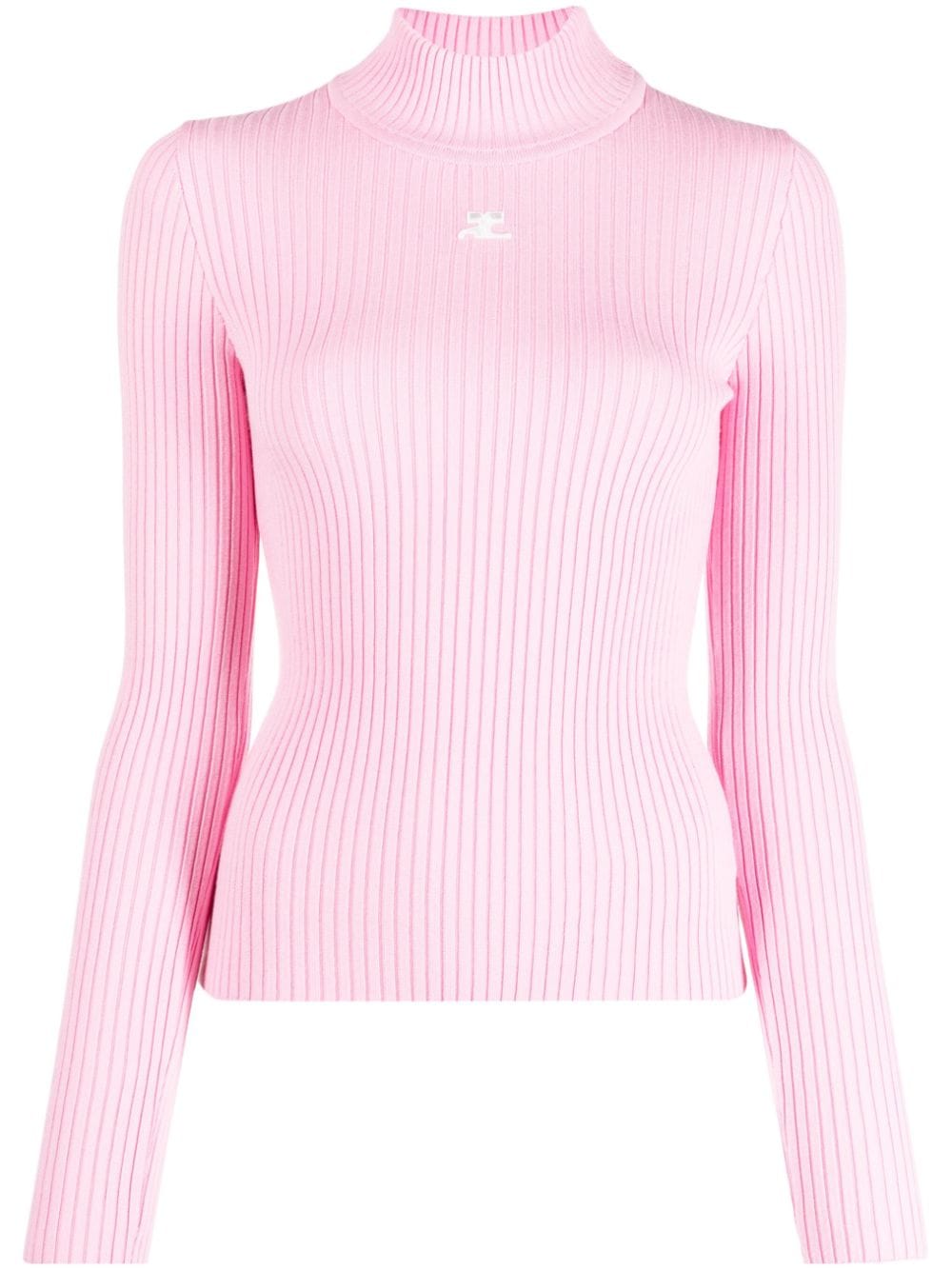 Courrèges logo-patch ribbed-knit jumper - Pink von Courrèges