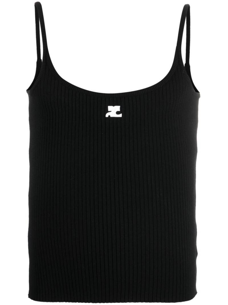 Courrèges logo-patch ribbed tank top - Black von Courrèges