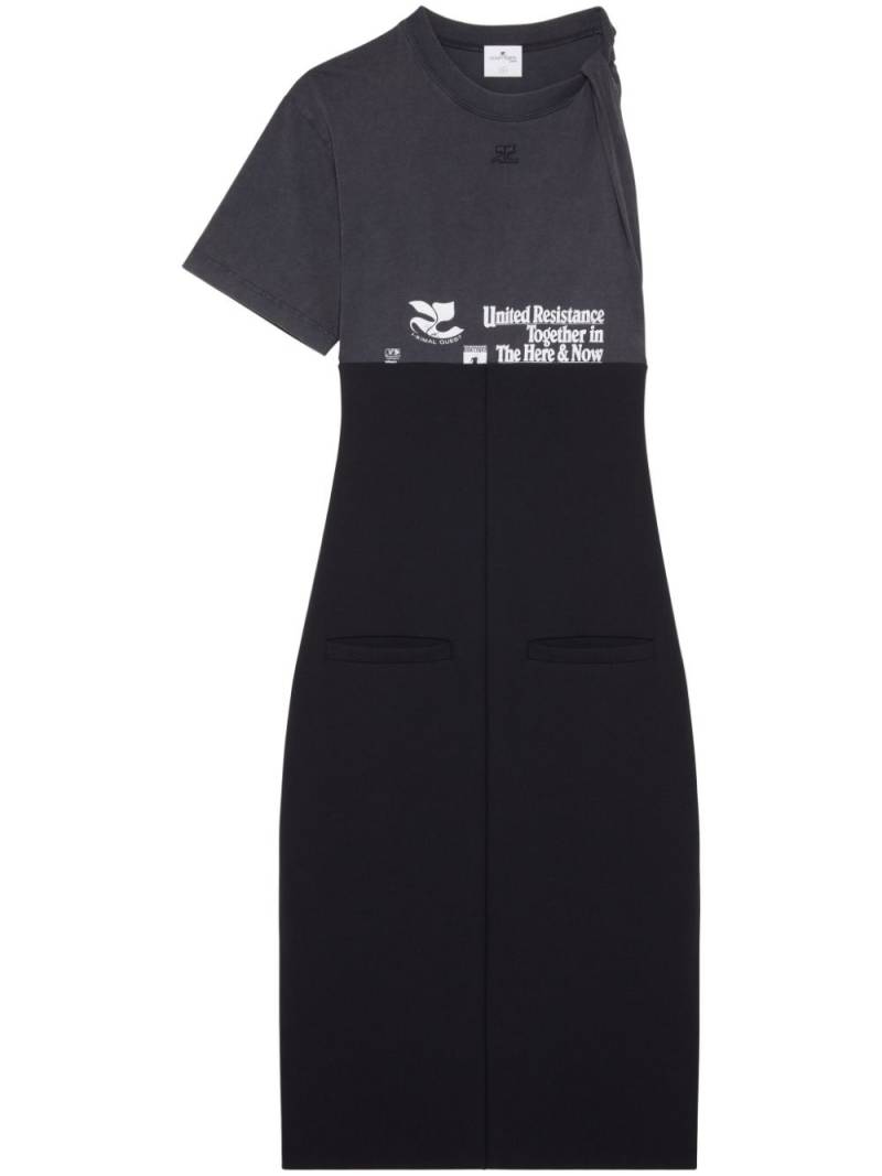 Courrèges logo-print panelled midi dress - Black von Courrèges