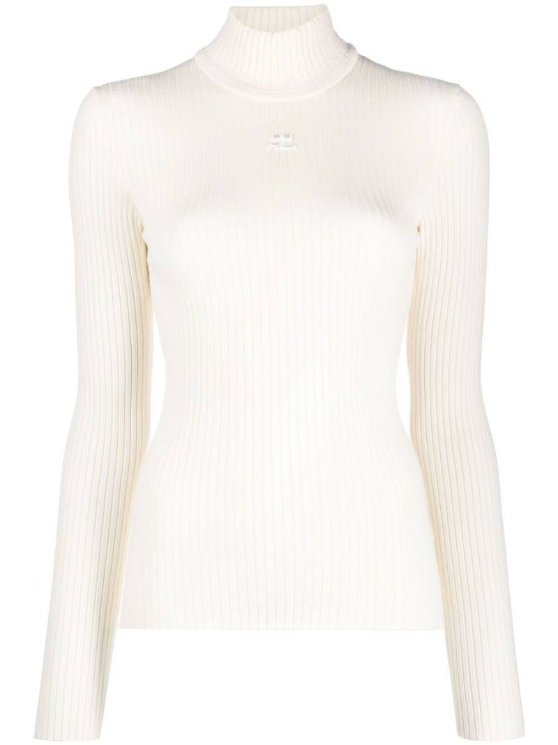 Courrèges logo print ribbed jumper - Neutrals von Courrèges