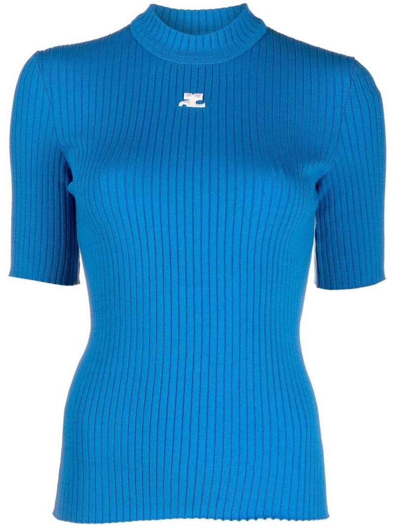 Courrèges logo print ribbed knit top - Blue von Courrèges