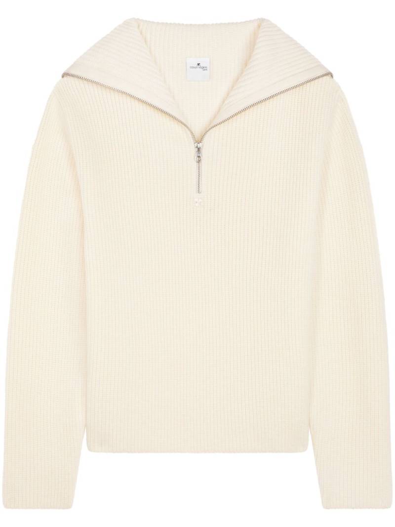 Courrèges ribbed-knit hooded sweater - Neutrals von Courrèges