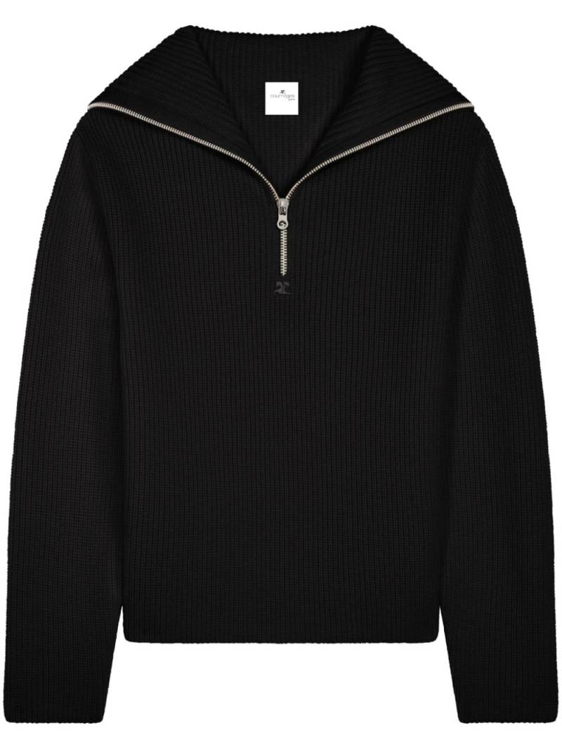 Courrèges ribbed wool hooded sweater - Black von Courrèges