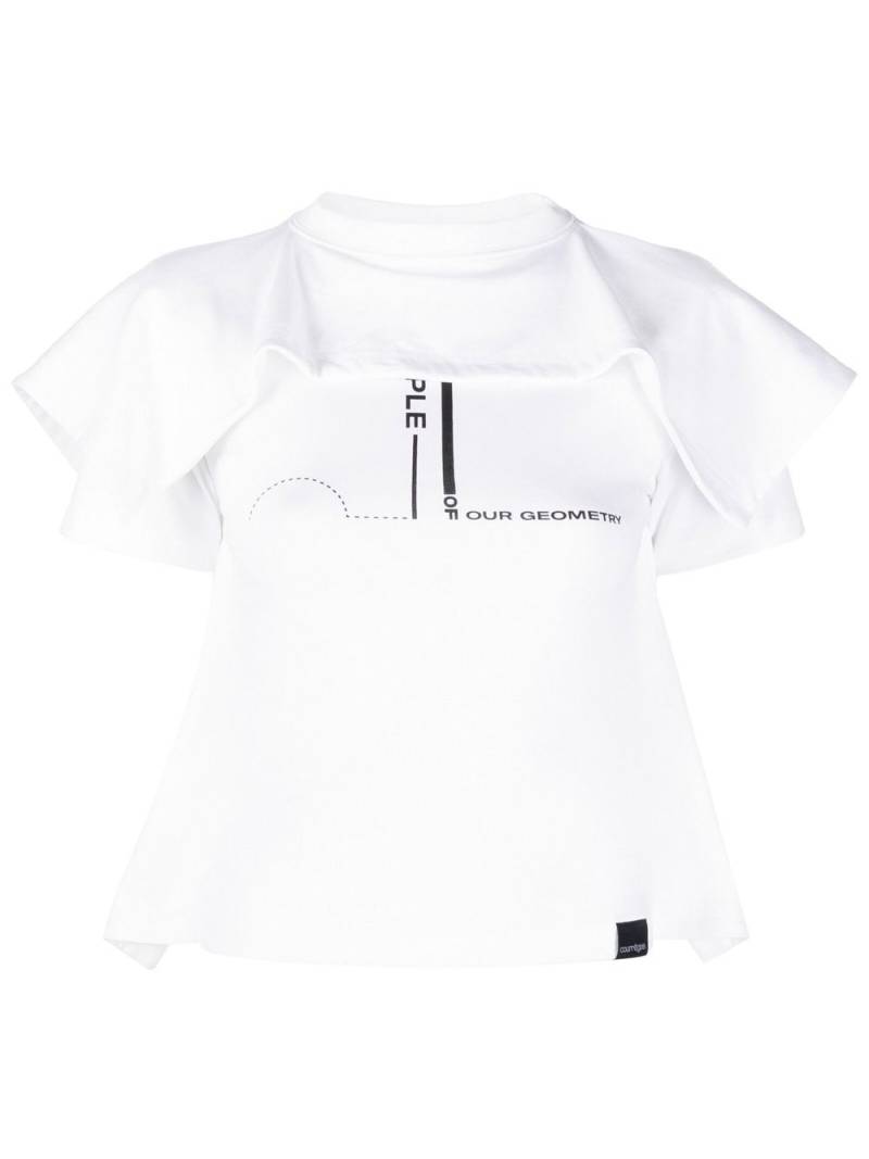 Courrèges ruffled layer slogan T-shirt - White von Courrèges